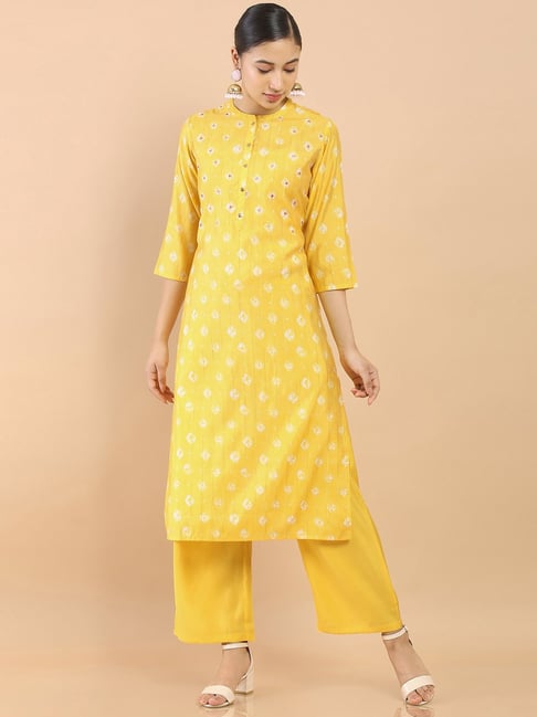 Soch Yellow Embellished Kurta Pant Set Price in India