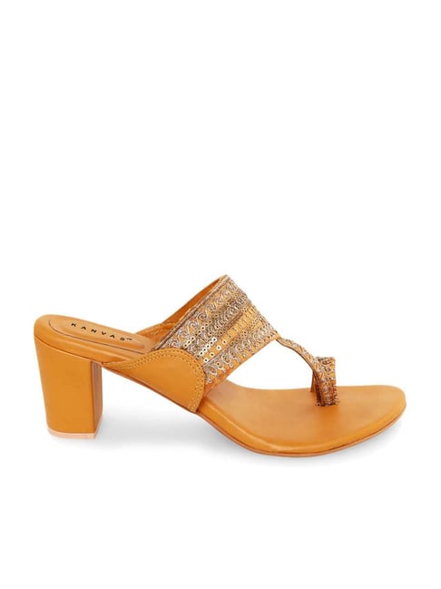 KANVAS Women's Enchanteur Yellow Toe Ring Sandals Price in India