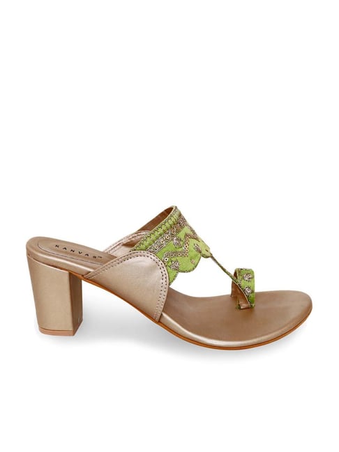 KANVAS Women's Enchanteur Green Toe Ring Sandals Price in India