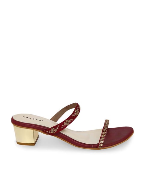 KANVAS Women's Enchanteur Maroon Toe Ring Sandals Price in India