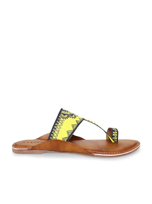 KANVAS Women's Kalamkari Yellow Toe Ring Sandals Price in India