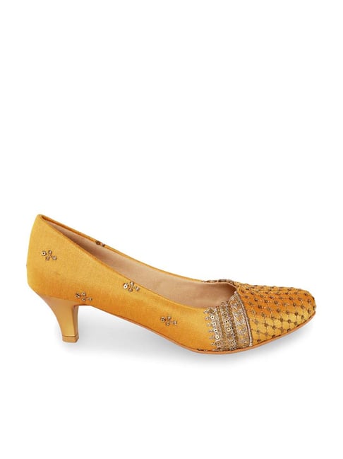 KANVAS Women's Yellow Ethnic Pumps Price in India