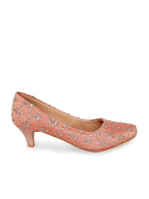 KANVAS Women's Peach Ethnic Pumps Price in India