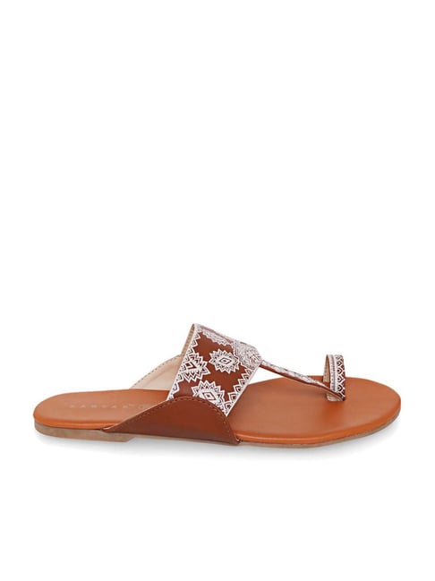 KANVAS Women's Tan Toe Ring Sandals Price in India