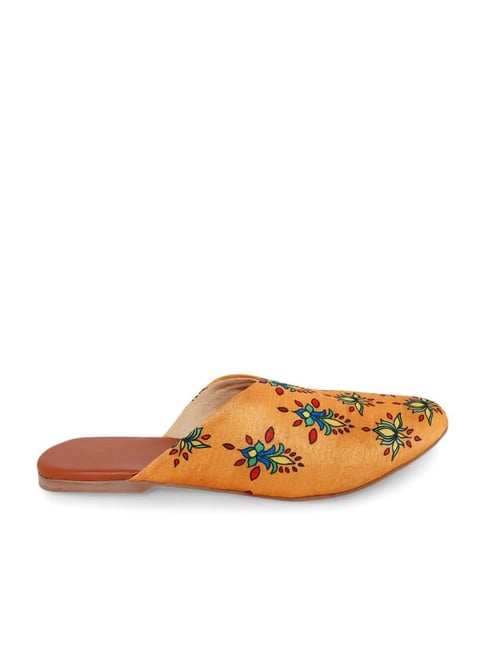 KANVAS Women's The Buttas Orange Mule Sandals Price in India