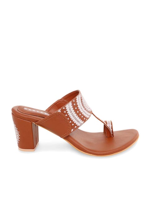 KANVAS Women's Contemporary Art Tan Toe Ring Sandals Price in India