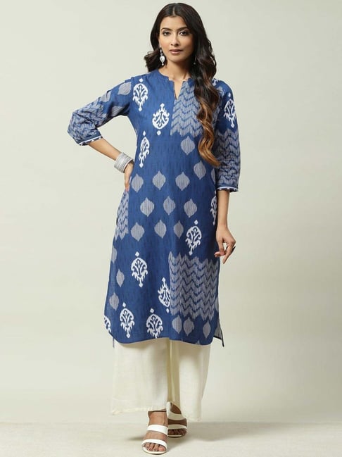 Biba Navy Cotton Printed Kurti Price in India