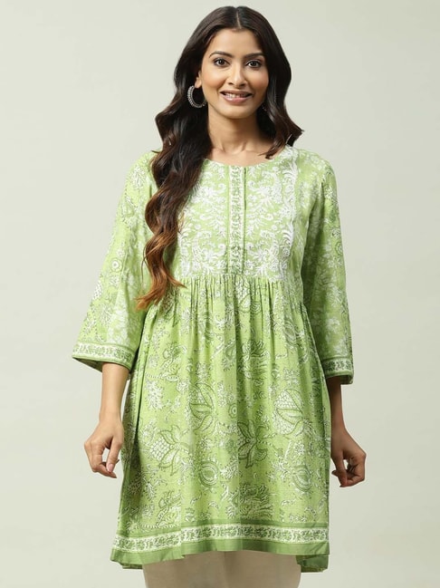 Buy Light Green Embroidered Cotton Kurta with Pants - Set of 2 |  TP032A/TAP3 | The loom