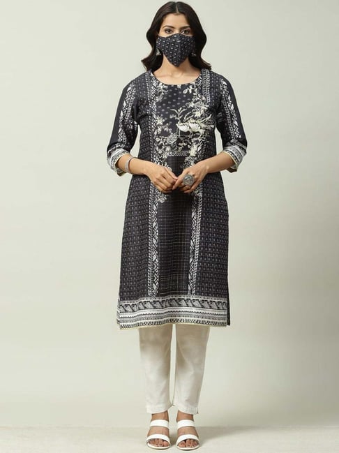 Biba Black Printed Kurta Pant Set