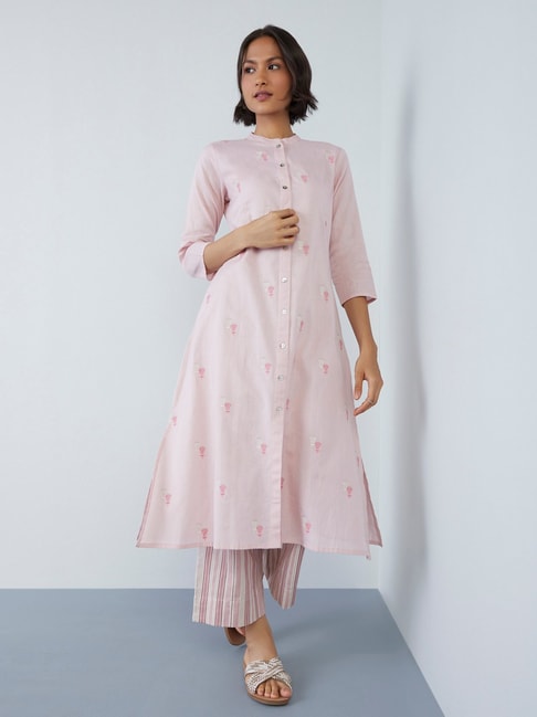Utsa by Westside Light Pink Floral-Embroidered A-Line Kurta Price in India