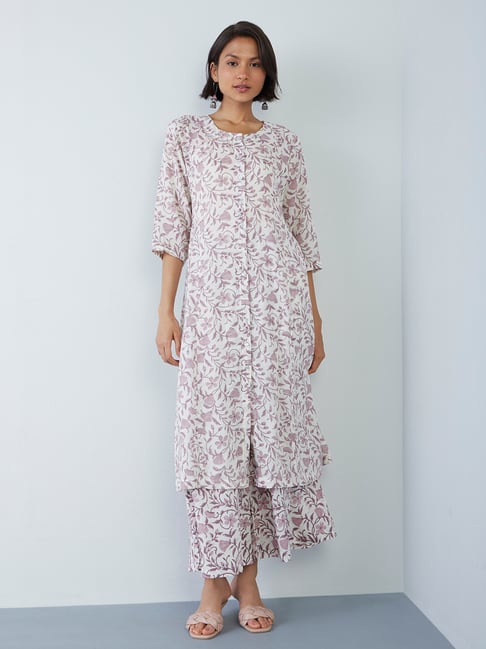 Zuba by Westside Light Purple Floral-Printed A-Line Kurta Price in India