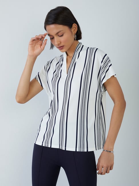 Wardrobe by Westside White Striped Sabrina Top Price in India