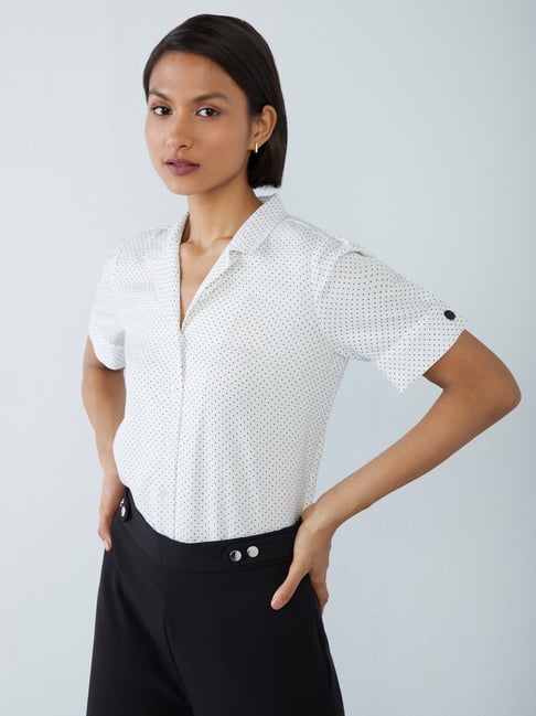 Buy Wardrobe by Westside White Polka-Dot Blouse for Online Tata CLiQ