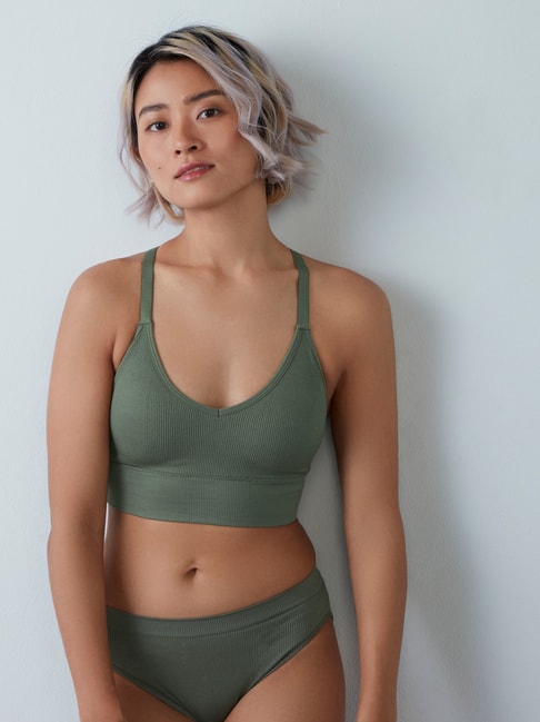 Superstar by Westside Olive Ribbed Padded Sports Bra Price in India