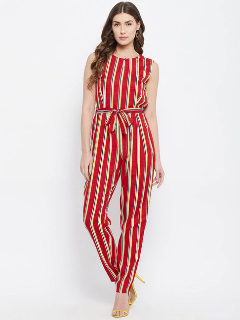 Brick Red  OffWhite Striped Printed Jumpsuit Design by Khara Kapas at  Pernias Pop Up Shop 2023