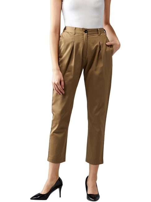 DOLCE CRUDO Brown Tapered Fit Trousers-picture-19