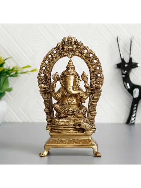 eCraftIndia Lord Ganesha Sitting on Throne Brass Handcrafted Idol-picture-19