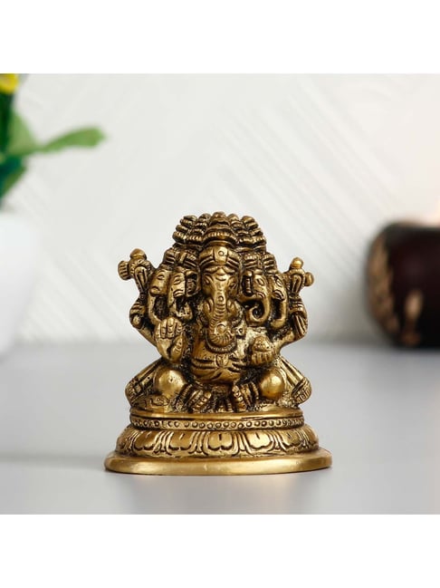 eCraftIndia 5 Face Lord Ganesha Brass Handcrafted Idol-picture-32
