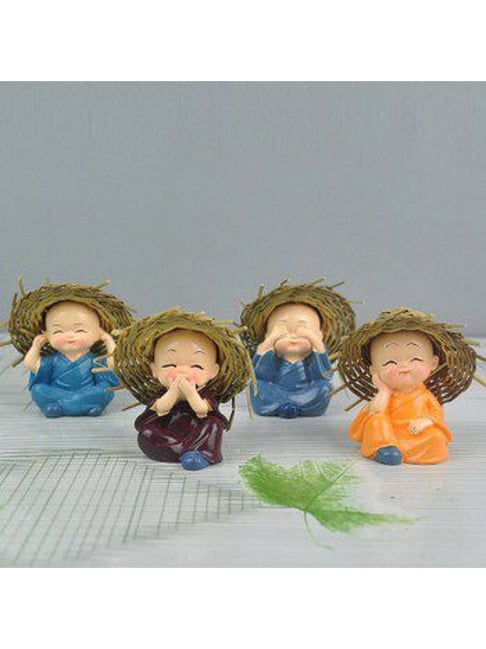 eCraftIndia Set of 4 Monks With Hat Polyresin Decorative Showpiece for Home and Car-picture-26