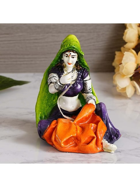 eCraftIndia Rajasthani Lady Stitching Clothes Handcrafted Decorative Polyresin Showpiece-picture-42