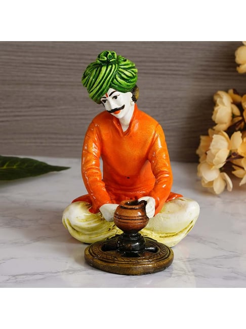 eCraftIndia Colorful Rajasthani Man Making Pot Handcrafted Decorative Polyresin Showpiece-picture-46