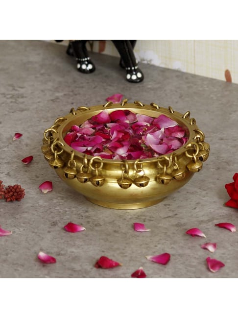 eCraftIndia Handcrafted Brass Designer Urli With Bells-picture-13