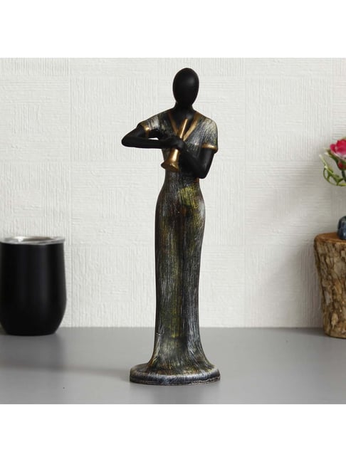 eCraftIndia Lady Playing Clarinet Musical Instrument Antique Finish Handcrafted Decorative Polyresin Showpiece-picture-29