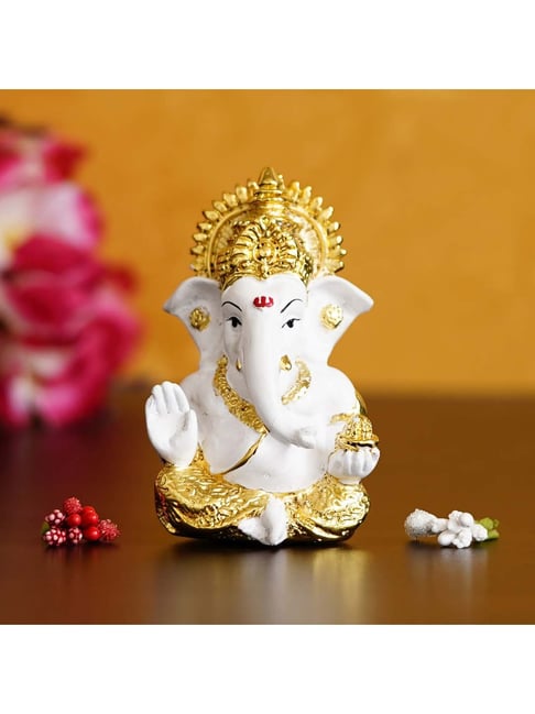eCraftIndia Gold Plated White Siddhivinayak Ganesha Idol for Home/Temple/Office/Car Dashboard-picture-20