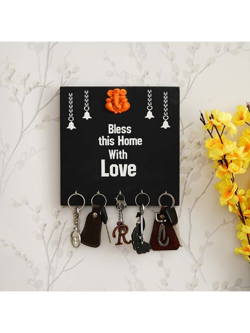 eCraftIndia Black & White Wooden 5-in-1 Hook 'Lord Ganesha' Key Holder-picture-13
