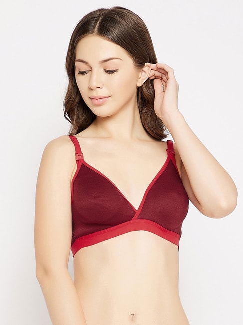 Clovia Maroon NonPadded Non-Wired Full Coverage Spacer Cup Cotton Rich  Maternity Feeding Nursing Bra