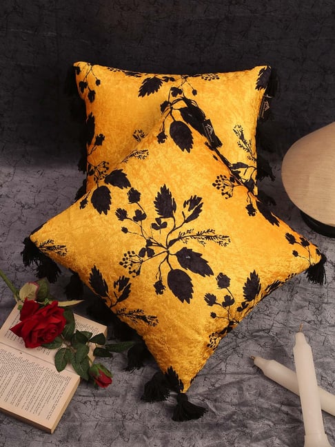 HOSTA HOMES Yellow & Black Velvet Cushion Covers - Set of 2-image-44