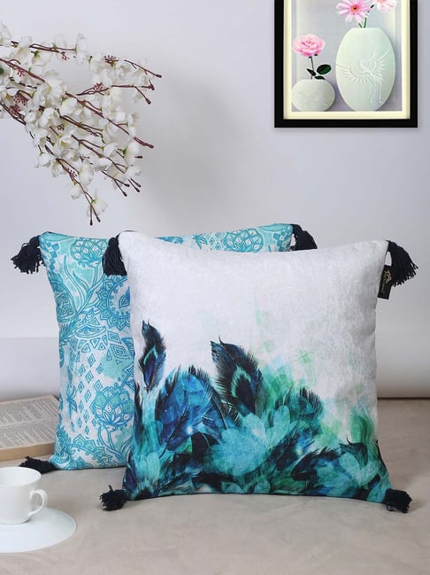 HOSTA HOMES Aqua Blue White Velvet Cushion Covers Set of