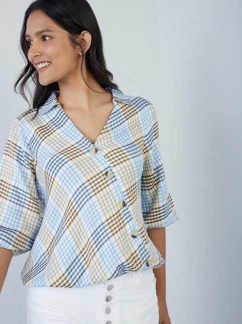 LOV by Westside Blue Checkered Blouse Price in India