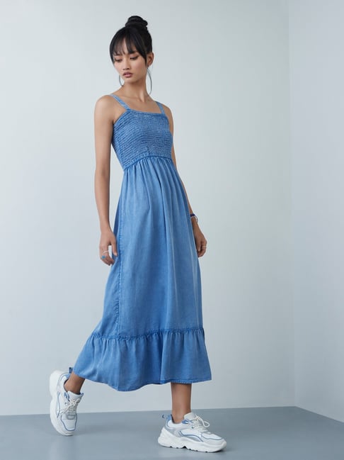 Buy Nuon by Westside Blue Tiered Rosher Dress for Online Tata CLiQ