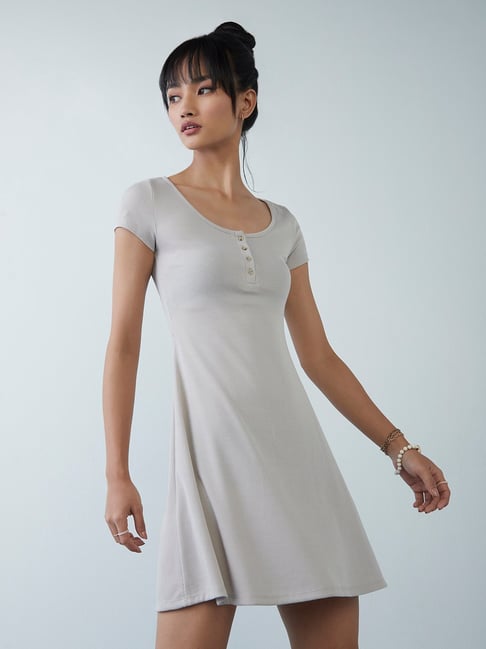 Nuon by Westside Light Taupe Ribbed Dress Price in India