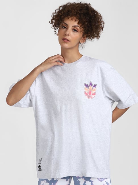 Buy Adidas Originals Grey Textured T-Shirt for Women Online Tata