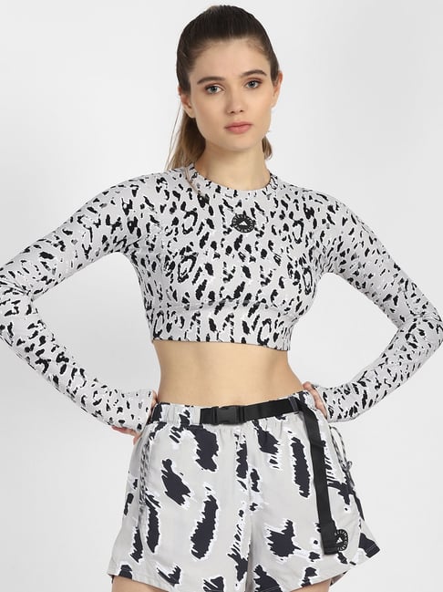 Buy Adidas Grey Black Animal Print aSMC Crop Top for Women