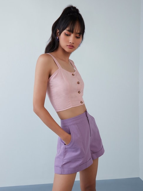 Nuon by Westside Peach Button-Down Crop Top Price in India