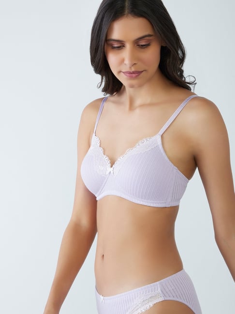 Wunderlove by Westside Lilac Ribbed Padded Non-Wired Bra Price in India
