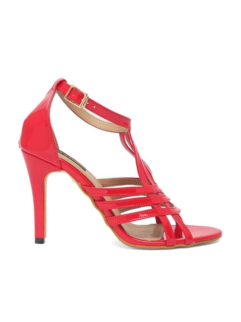 Flat N Heels Women's Red Ankle Strap Stilettos