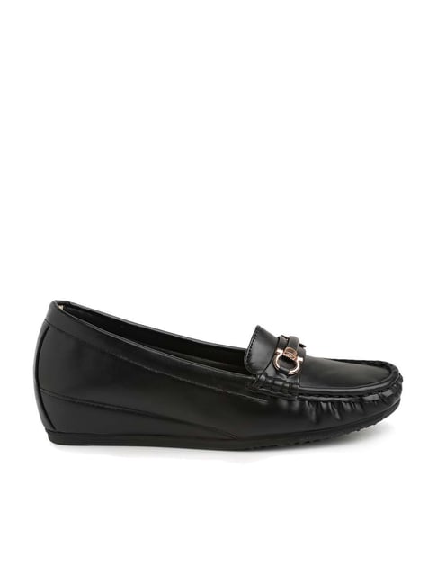 Flat N Heels Women's Pitch Black Wedge Loafers