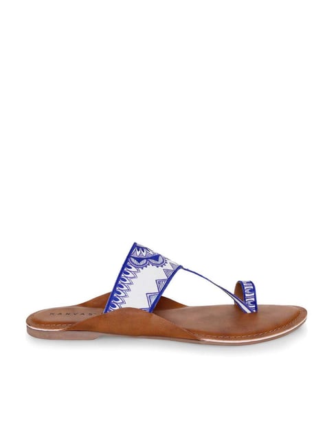 KANVAS Women's Kalamkari Royal Blue Toe Ring Sandals Price in India