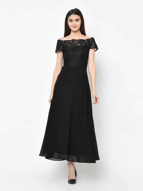 Latin Quarters Black Embroidered Maxi Dress Price in India