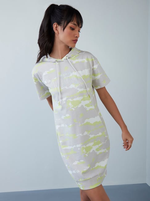 Studiofit by Westside Grey Camouflage Print Hooded DressStudiofit