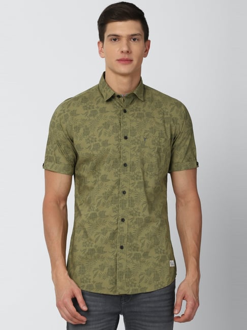 Buy Van Heusen Green Cotton Slim Fit Printed Shirts for Mens