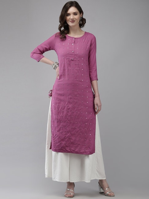 Ishin Purple Embellished A Line Kurta Price in India