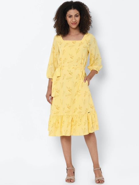 Solly by Allen Solly Yellow Printed A-Line Dress Price in India