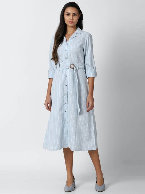 Van Heusen Blue Striped Below Knee A-Line Dress Price in India