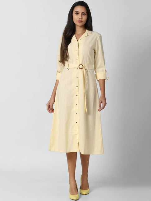 Van Heusen Yellow Striped Below Knee A-Line Dress Price in India