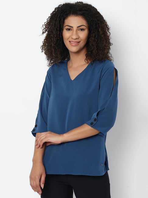 Solly by Allen Solly Blue V Neck Top Price in India